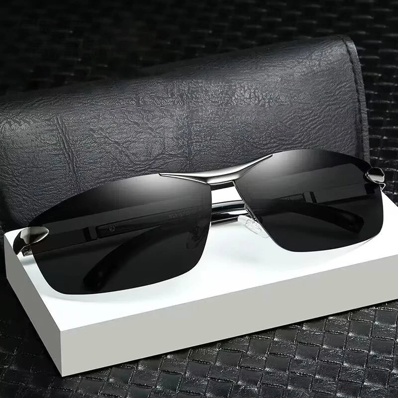 Men Sun Glasses Fishing Driving Fashion Sunglasses Anti-radiation Slim Light Changing Color Glasses Artistic Retro Metal Frame