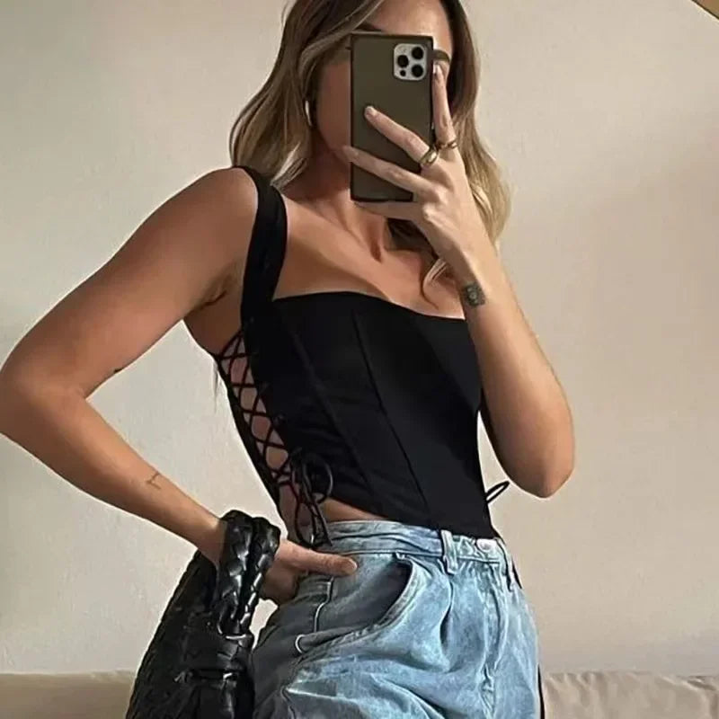 Corset Top Sexy Lingerie for Women Ladies Summer Strap Tanks Bustiers Bodysuit Top Women Sexy Backless Bandage Skinny Crop