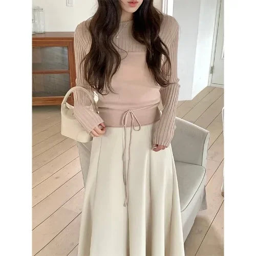 Knit Women 2024 New Autumn and Winter Elegant Advanced Design Chic Korean Sle Top Fashion Two-piece Set