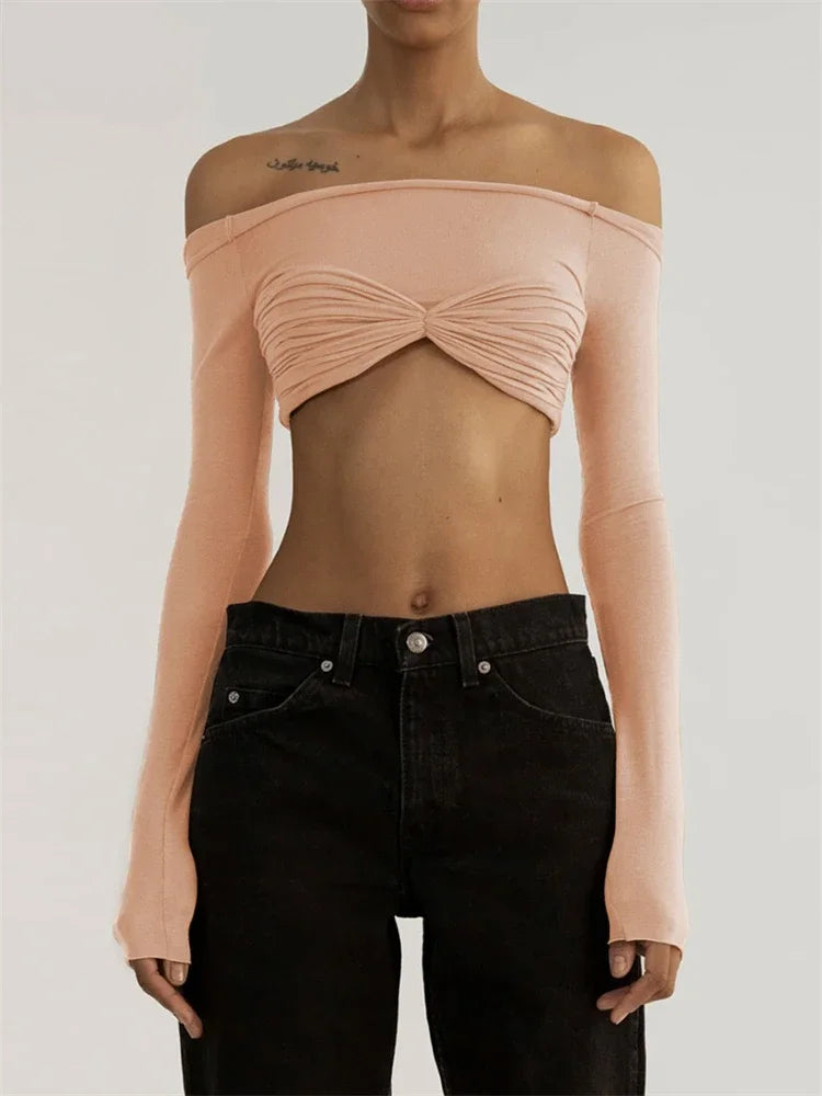 Mesh Sheer Off-Shoulder Top Shirt For Women New Long Sleeve See-Through Lace Knit Pullover Tops Summer Mesh Top Tee Shirt