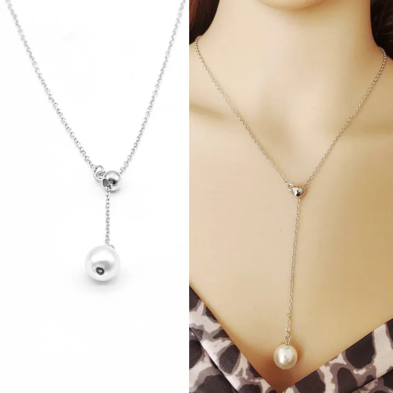 New Korean Pearl Necklaces for Women Gold Color Link Chain Choker Fashion Neck Accessories Elegant Collar bijoux femme