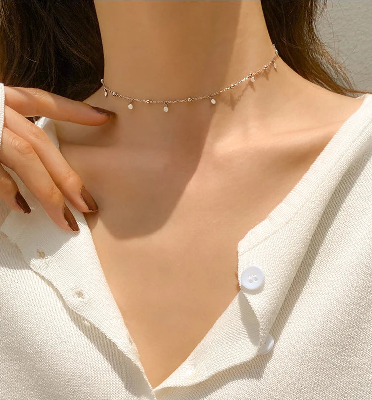 Choker Necklaces for Women Real 925 Sterling Silver Geometric irregular Round Necklaces Clavicle Chain Cute Jewelry Accessories