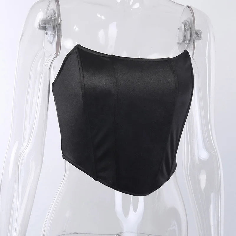 Sleeveless Off Shoulder Fashion Sexy Corset Crop Tops Vest Female Underwear Backless Bustier Top Solid