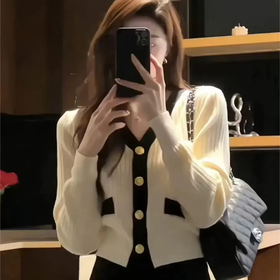 Women Clothing Knitwear Cropped Cardigan Coat V-neck Tunic Fashion Sueter Mujer Korean Casual Knitted Sweater Pull Femme