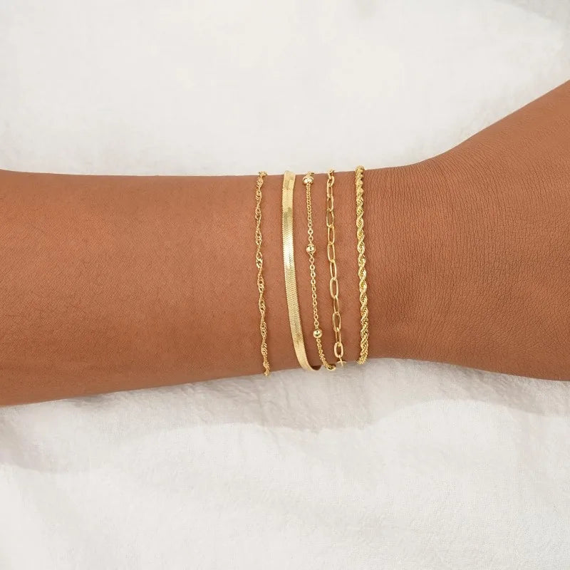 Gold Bracelets for Women, Elegant Adjustable 14K Gold Plated Trendy Minimalist Dainty Bracelet for Everyday Wear