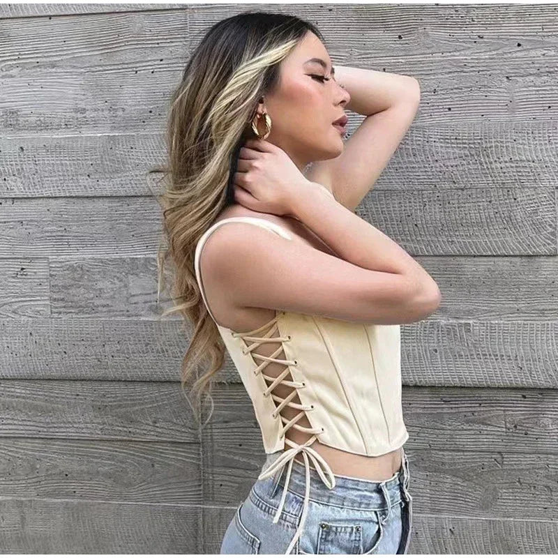 Corset Top Sexy Lingerie for Women Ladies Summer Strap Tanks Bustiers Bodysuit Top Women Sexy Backless Bandage Skinny Crop