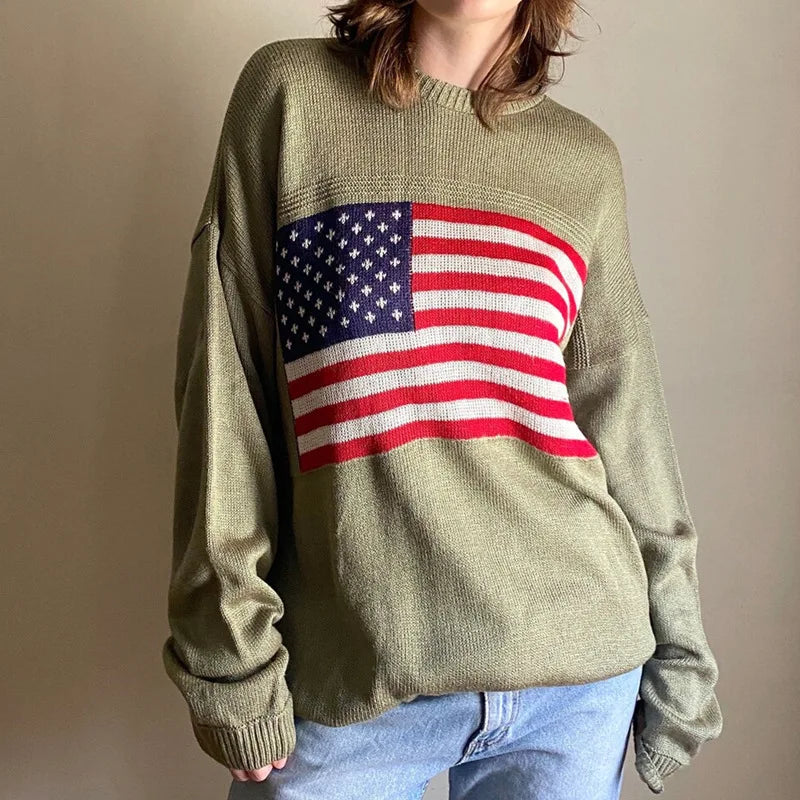 American Knitwear Women's Spring Autumn European and American Casual Loose Round Neck Long Sleeve Sweater Trendy Brand Wholesale