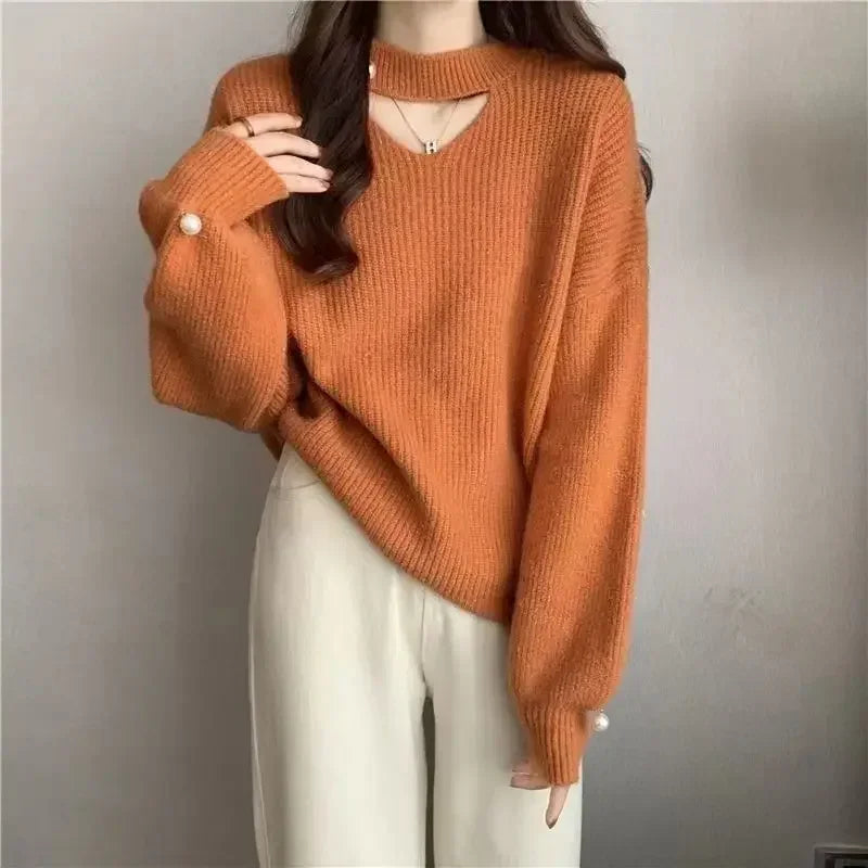 Knit Tops for Woman Red V-neck Women's Sweater Pullovers Crochet Cold Winter Y2k Fashion Korea Vintage New in Warm Knitwear 90s
