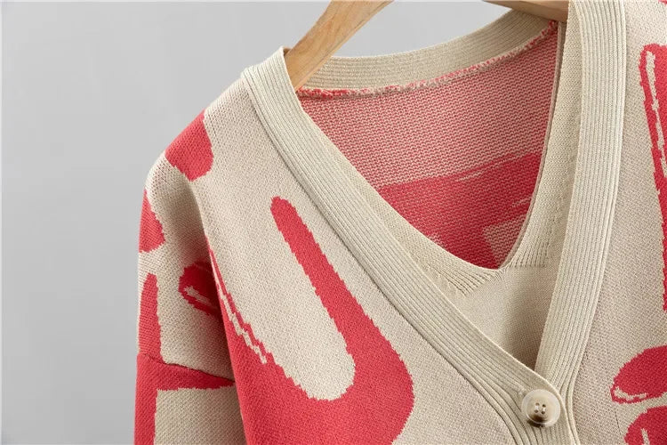 Knit Sweater 3 Piece Set Women Knitted Vest Cardigan Pencil Pants Suit Matching Sets Print Single Breasted Coat Knit Outfits