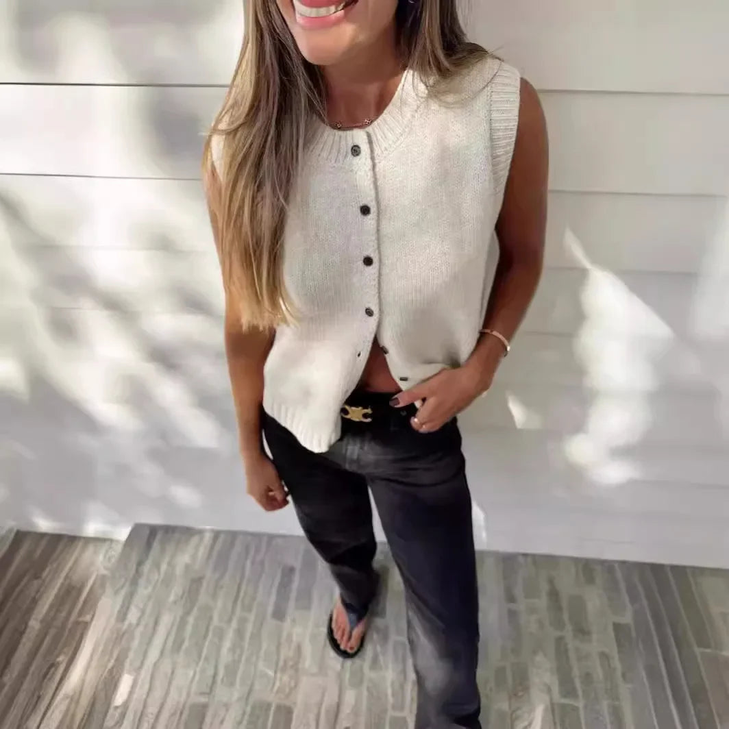 Knitted Vests Top For Women Casual Single-Breasted Knitwear Cardigan Tank Sweater Female Solid Sleeveless 2024 Fashion