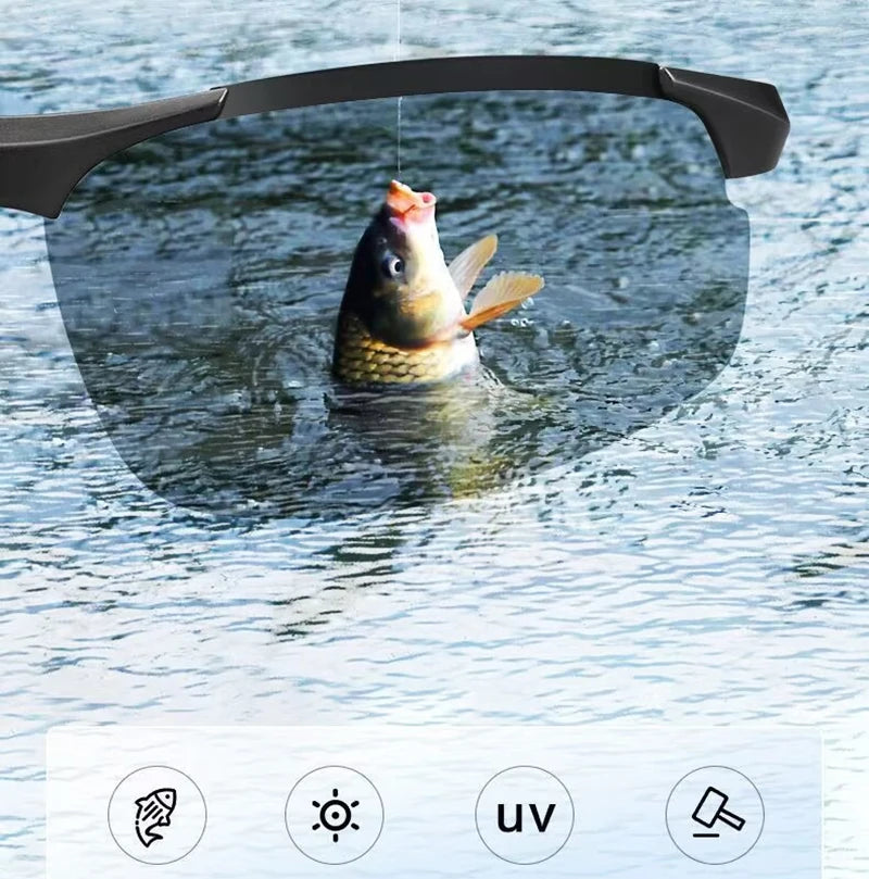 Men Sun Glasses Fishing Driving Fashion Sunglasses Anti-radiation Slim Light Changing Color Glasses Artistic Retro Metal Frame