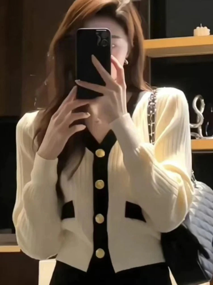 Women Clothing Knitwear Cropped Cardigan Coat V-neck Tunic Fashion Sueter Mujer Korean Casual Knitted Sweater Pull Femme