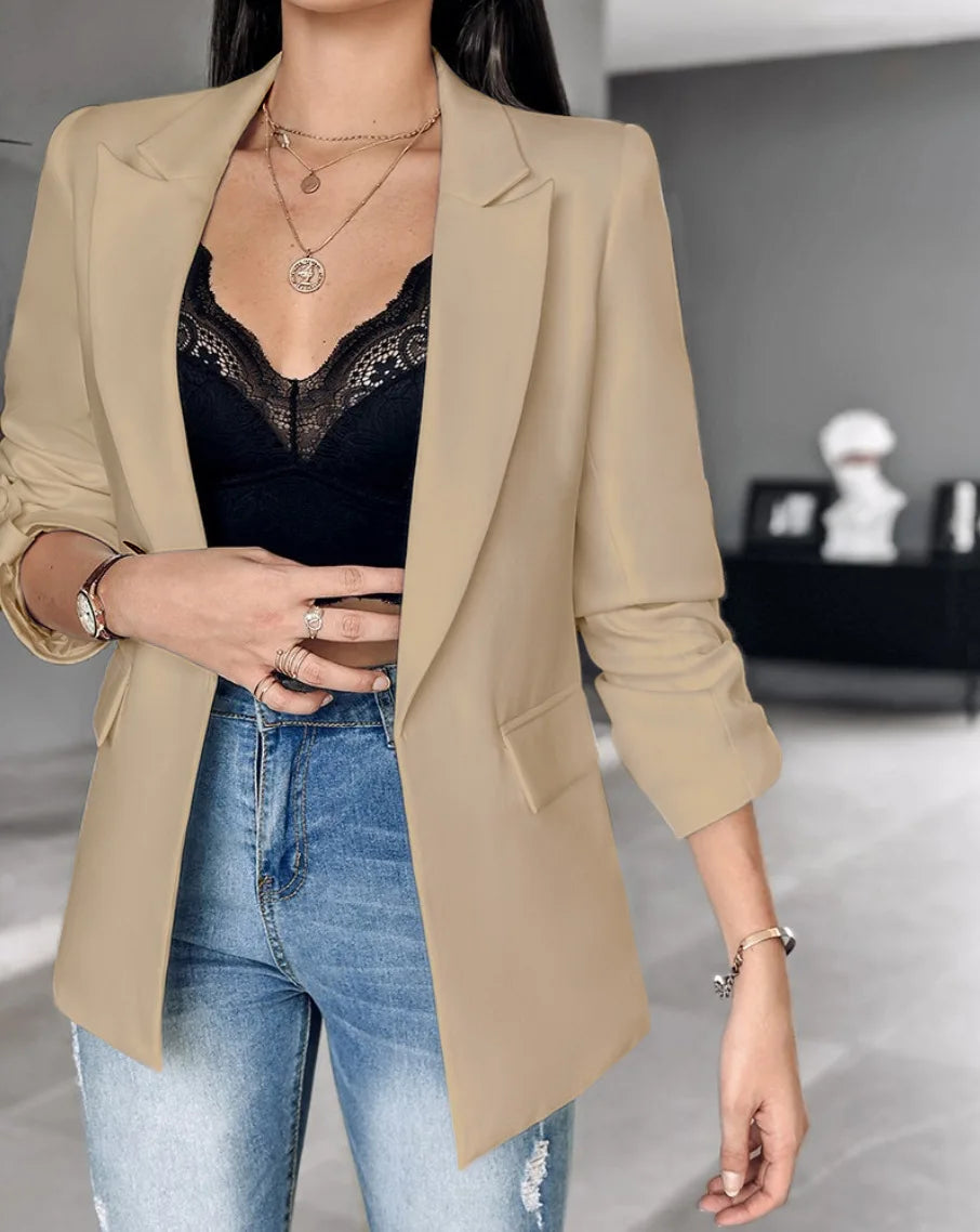 Denim Jacket for Women Autumn Winter Long Sleeves Turn Down Collar Thin Outwear Suit Tops Slim Womens Commuting Vest Jacket