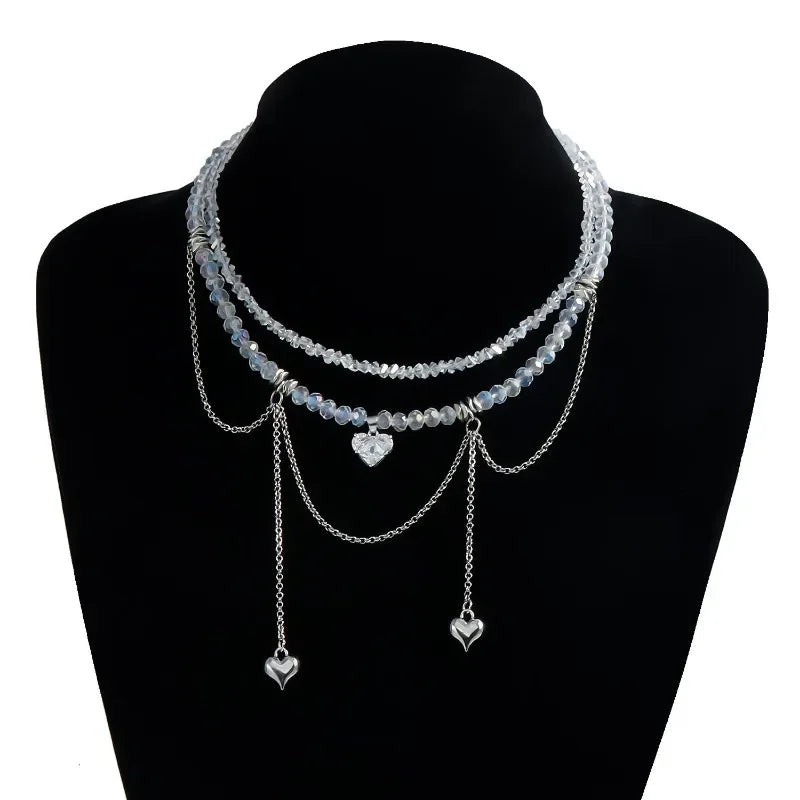 Layered Necklaces Heart Pendant Chain Jewellery Women Y2k Choker Glass Neck Collier Colar Feminino Cadenas Para Mujer for Girls