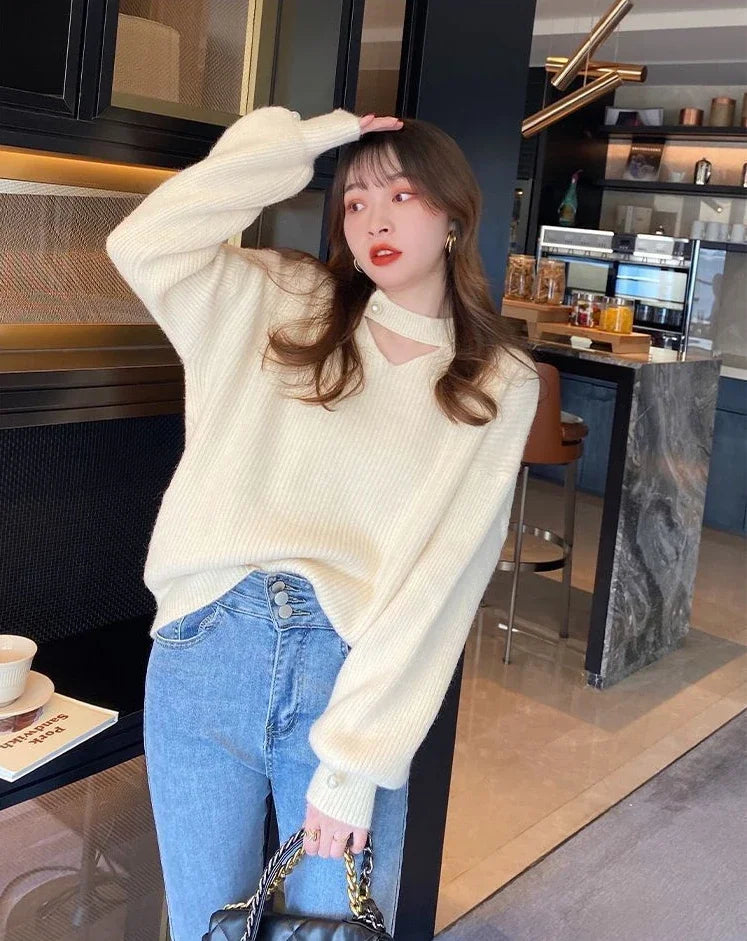 Knit Tops for Woman Red V-neck Women's Sweater Pullovers Crochet Cold Winter Y2k Fashion Korea Vintage New in Warm Knitwear 90s