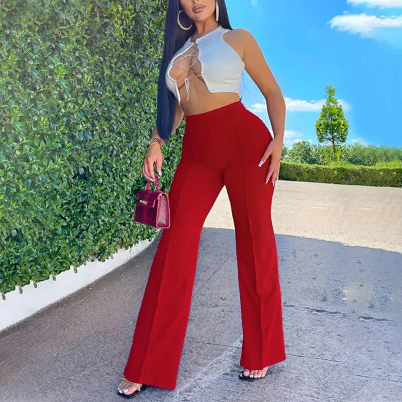 Women's Slim Bell-Bottoms Trousers Trendy Spring Autumn Pants Office Lady Solid Color Flared Trousers