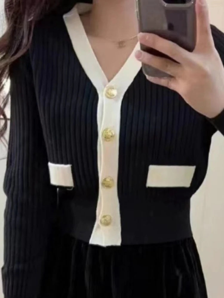 Women Clothing Knitwear Cropped Cardigan Coat V-neck Tunic Fashion Sueter Mujer Korean Casual Knitted Sweater Pull Femme