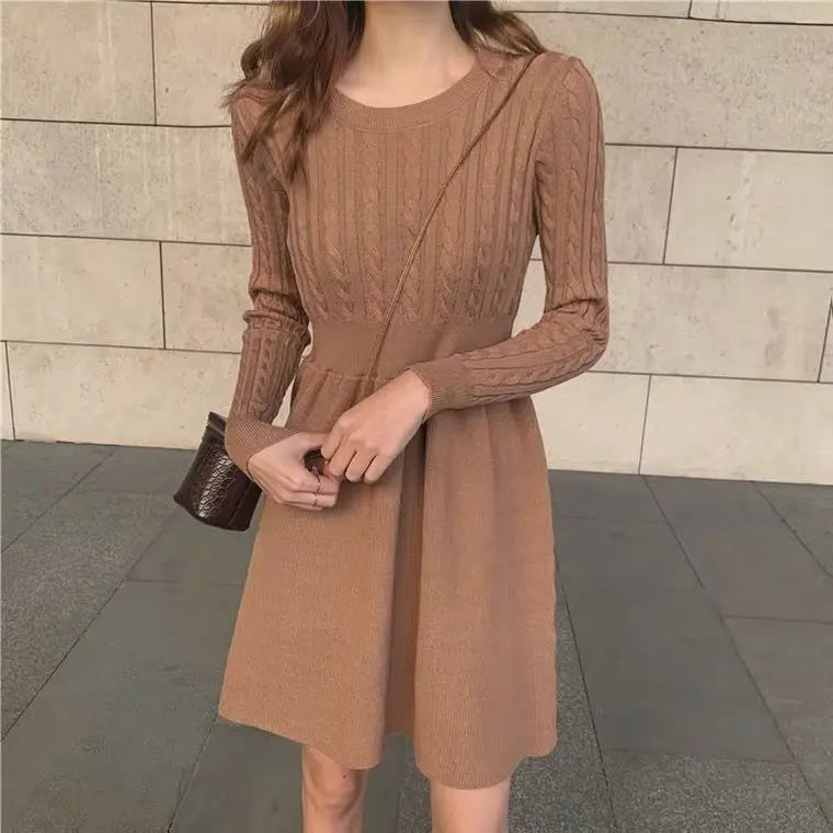 Knitted Dress for Women in Autumn Winter French Temperament Waist-hugging Base Underwear with Coat Sweater Skirt