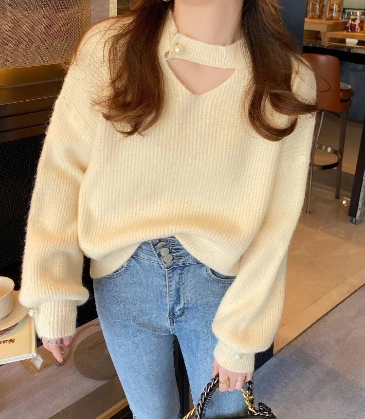 Knit Tops for Woman Red V-neck Women's Sweater Pullovers Crochet Cold Winter Y2k Fashion Korea Vintage New in Warm Knitwear 90s