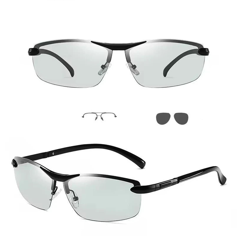 Men Sun Glasses Fishing Driving Fashion Sunglasses Anti-radiation Slim Light Changing Color Glasses Artistic Retro Metal Frame