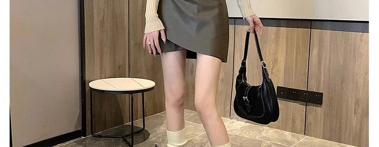 Irregular Bottoms PU Skirts for Maternity Autumn Winter Elastic Waist belly Pencil Clothes for Pregnant Women Youth Pregnancy