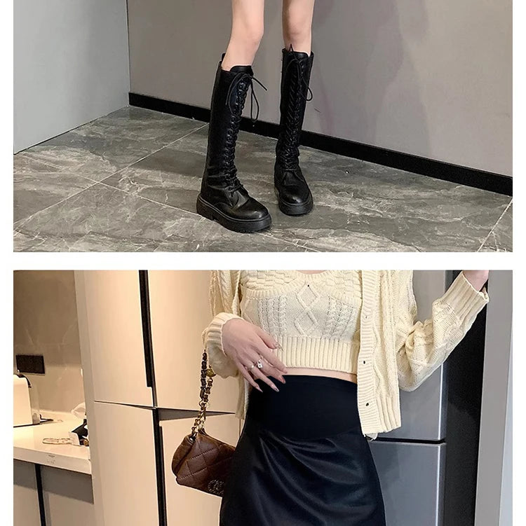 Irregular Bottoms PU Skirts for Maternity Autumn Winter Elastic Waist belly Pencil Clothes for Pregnant Women Youth Pregnancy
