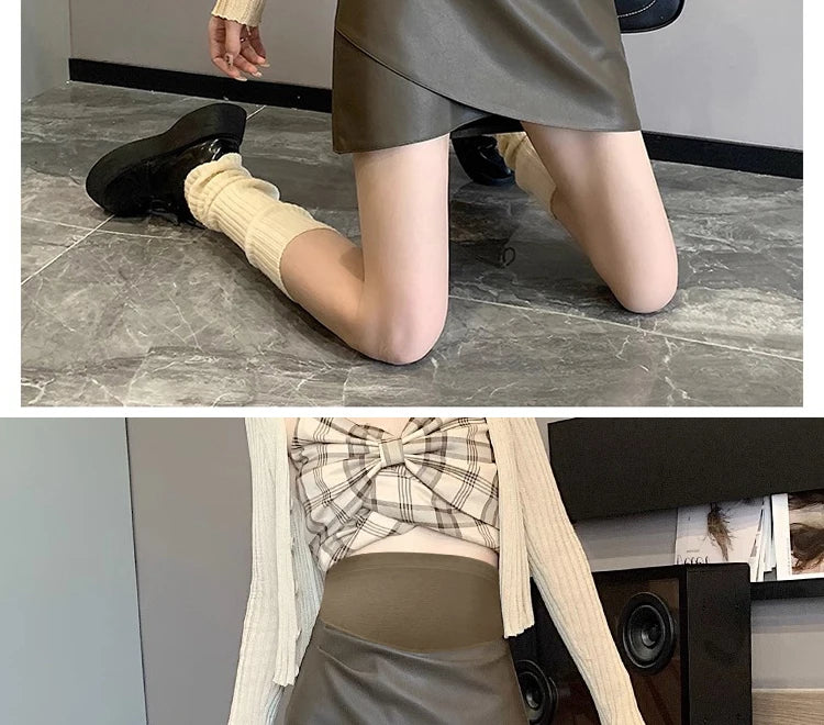 Irregular Bottoms PU Skirts for Maternity Autumn Winter Elastic Waist belly Pencil Clothes for Pregnant Women Youth Pregnancy