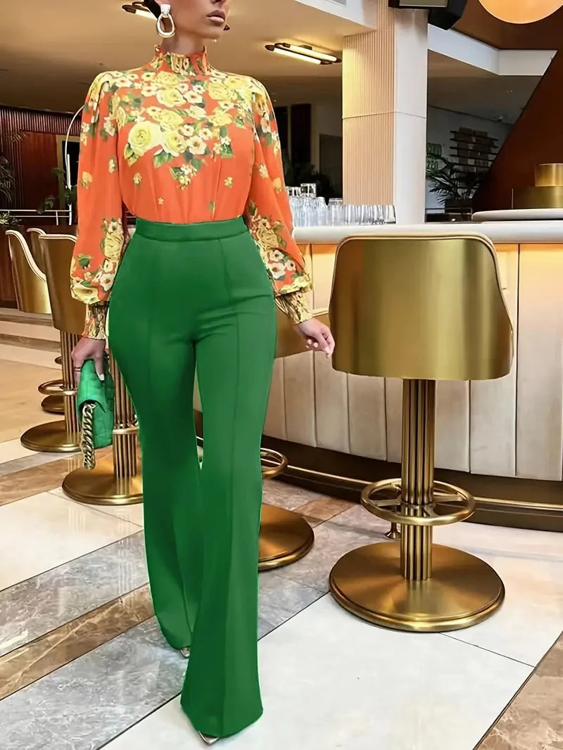 Women's Slim Bell-Bottoms Trousers Trendy Spring Autumn Pants Office Lady Solid Color Flared Trousers
