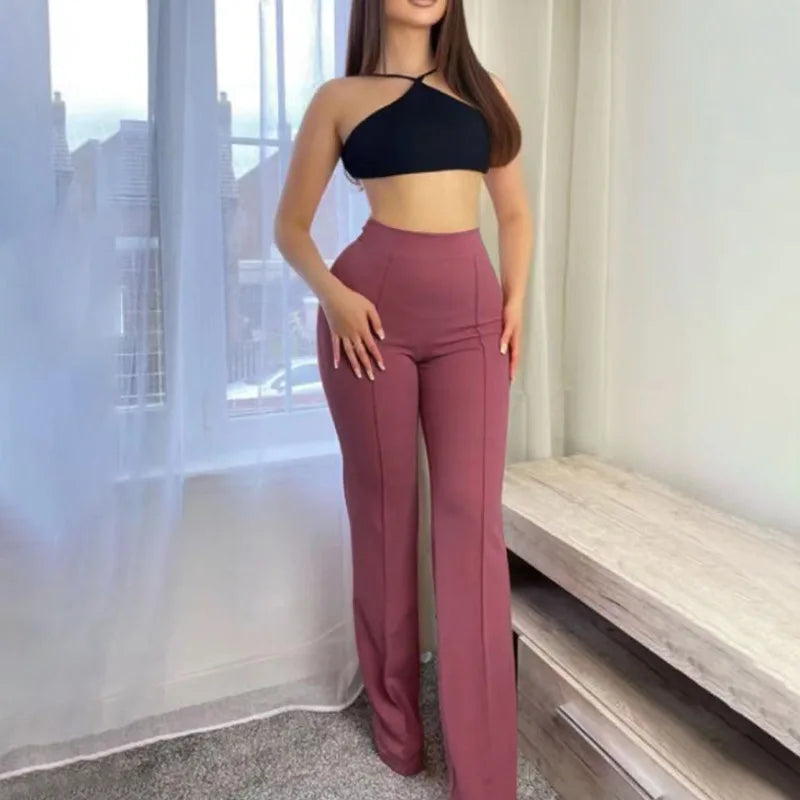 Women's Slim Bell-Bottoms Trousers Trendy Spring Autumn Pants Office Lady Solid Color Flared Trousers
