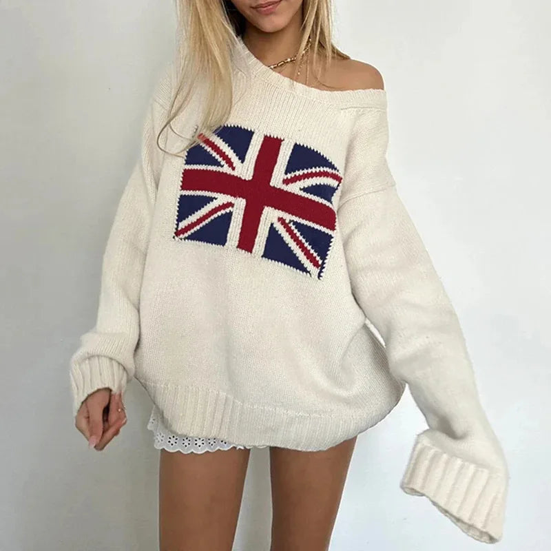 American Knitwear Women's Spring Autumn European and American Casual Loose Round Neck Long Sleeve Sweater Trendy Brand Wholesale