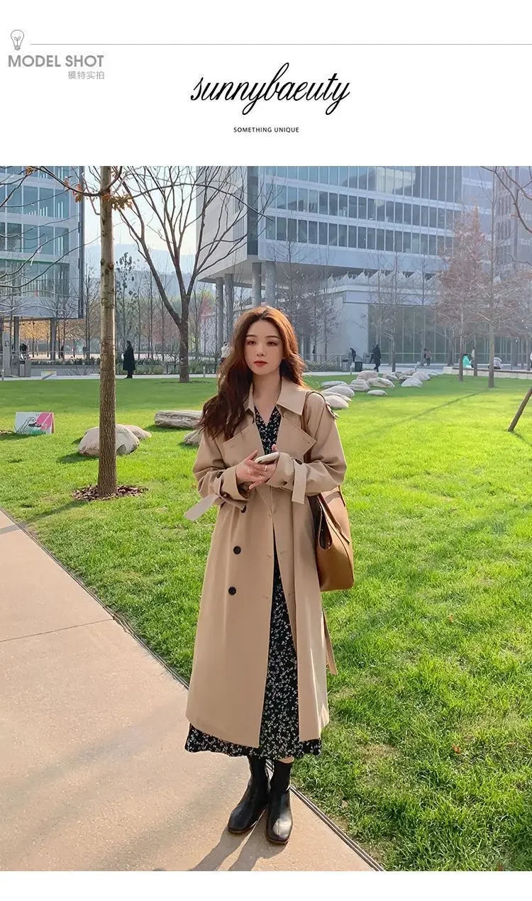 Trench Coat Women Double-Breasted Trenchcoat Lace Female Autumn Casual Coats Windbreaker Outwear Raincoat Streetwear