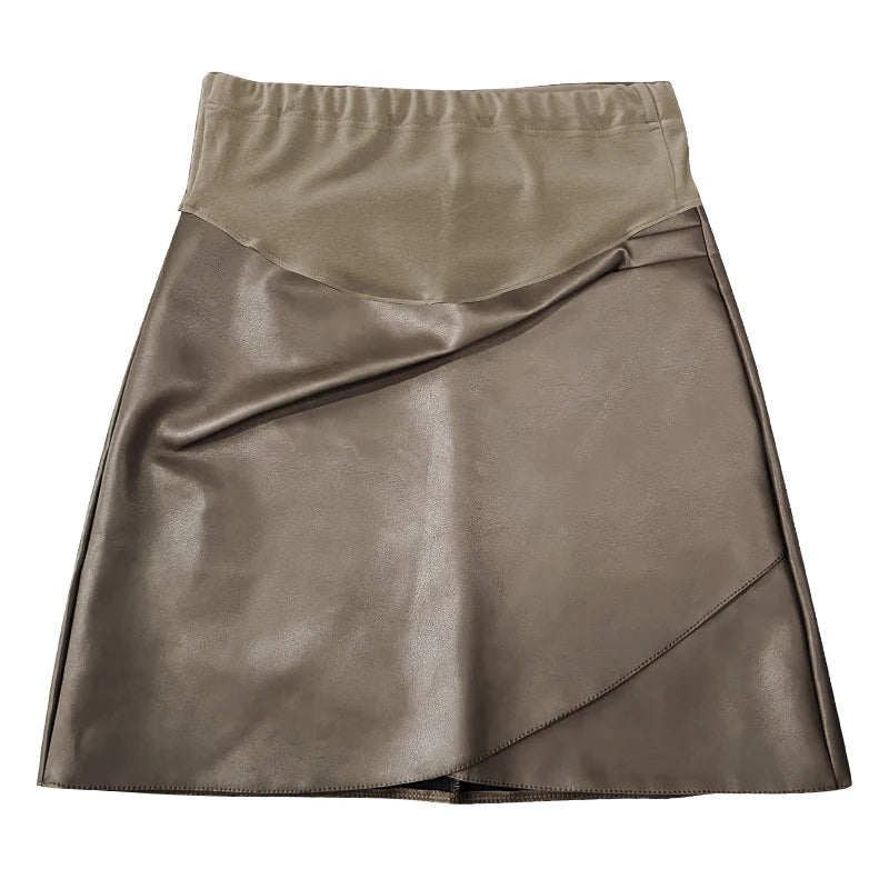 Irregular Bottoms PU Skirts for Maternity Autumn Winter Elastic Waist belly Pencil Clothes for Pregnant Women Youth Pregnancy