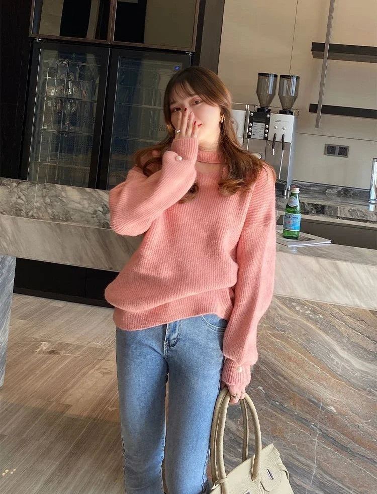 Knit Tops for Woman Red V-neck Women's Sweater Pullovers Crochet Cold Winter Y2k Fashion Korea Vintage New in Warm Knitwear 90s