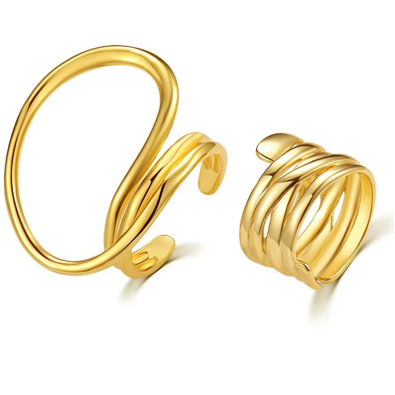 2pcs/set Women Rings Exaggerated Lines Rings for Women Fashion Simple Distorted Geometric Party Statement Designer Jewelry