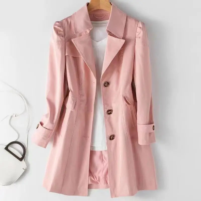 Trench Coat for Women 2025 Autumn Winter New Slim Women's Clothing Korean Double-breasted Small Mid-length Jacket