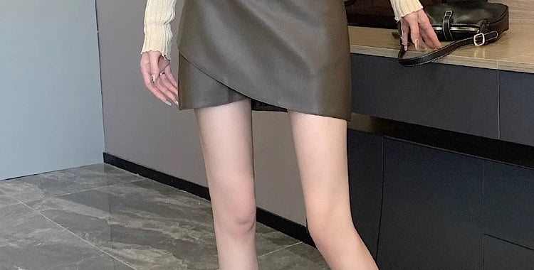 Irregular Bottoms PU Skirts for Maternity Autumn Winter Elastic Waist belly Pencil Clothes for Pregnant Women Youth Pregnancy