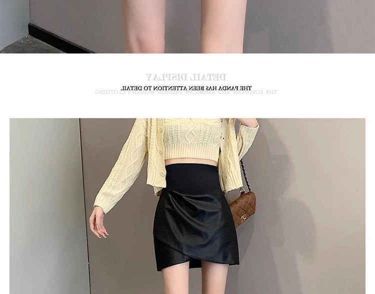Irregular Bottoms PU Skirts for Maternity Autumn Winter Elastic Waist belly Pencil Clothes for Pregnant Women Youth Pregnancy