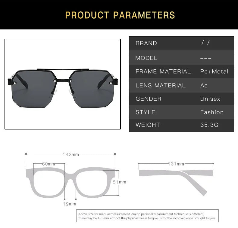 Men's Metal Sunglasses Square Half Frame Rice Nails Casual Trend Personality Retro Fashion Outdoor Sports Eyeglasses