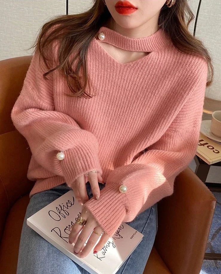 Knit Tops for Woman Red V-neck Women's Sweater Pullovers Crochet Cold Winter Y2k Fashion Korea Vintage New in Warm Knitwear 90s