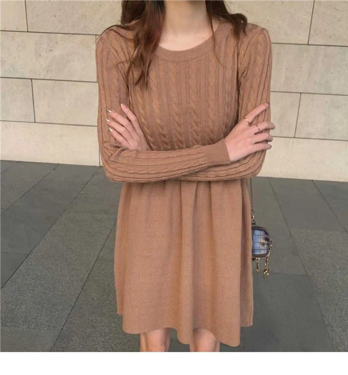 Knitted Dress for Women in Autumn Winter French Temperament Waist-hugging Base Underwear with Coat Sweater Skirt