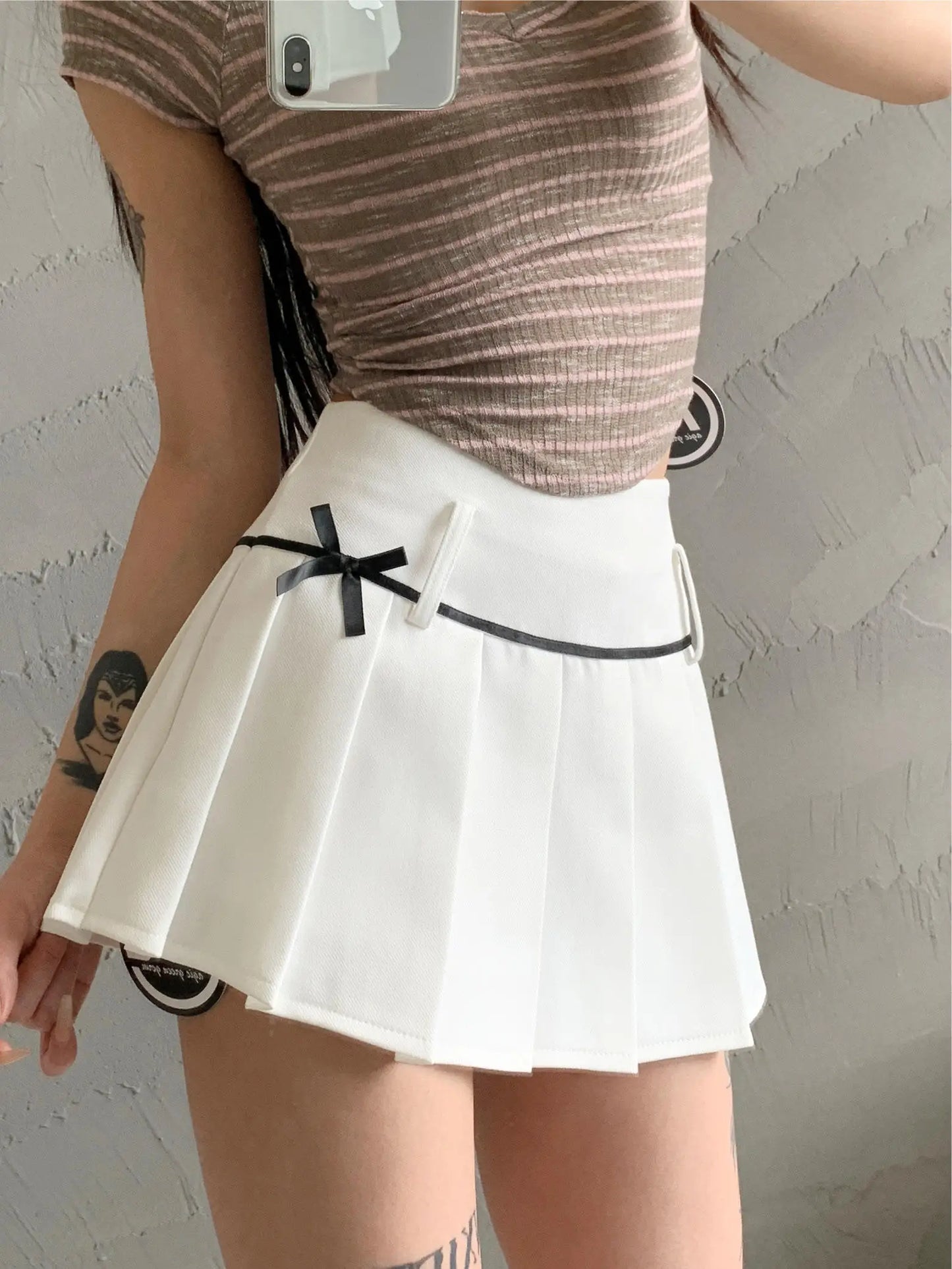 Tennis Skirt with Bowknot Low Rise Boxy Pleated Mini Skirt Summer Miniskirt Women Teen-girl Y2K 90s Balletcore Outfit