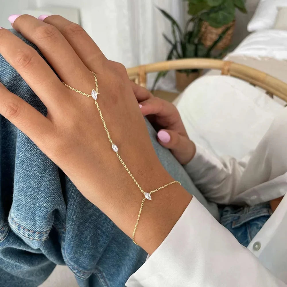 2025 Party Bohemia Rhombus Crystal Bracelet Hand Jewelry for Women Simple Thin Chain Finger Bracelet Jewelry Accessories Gift