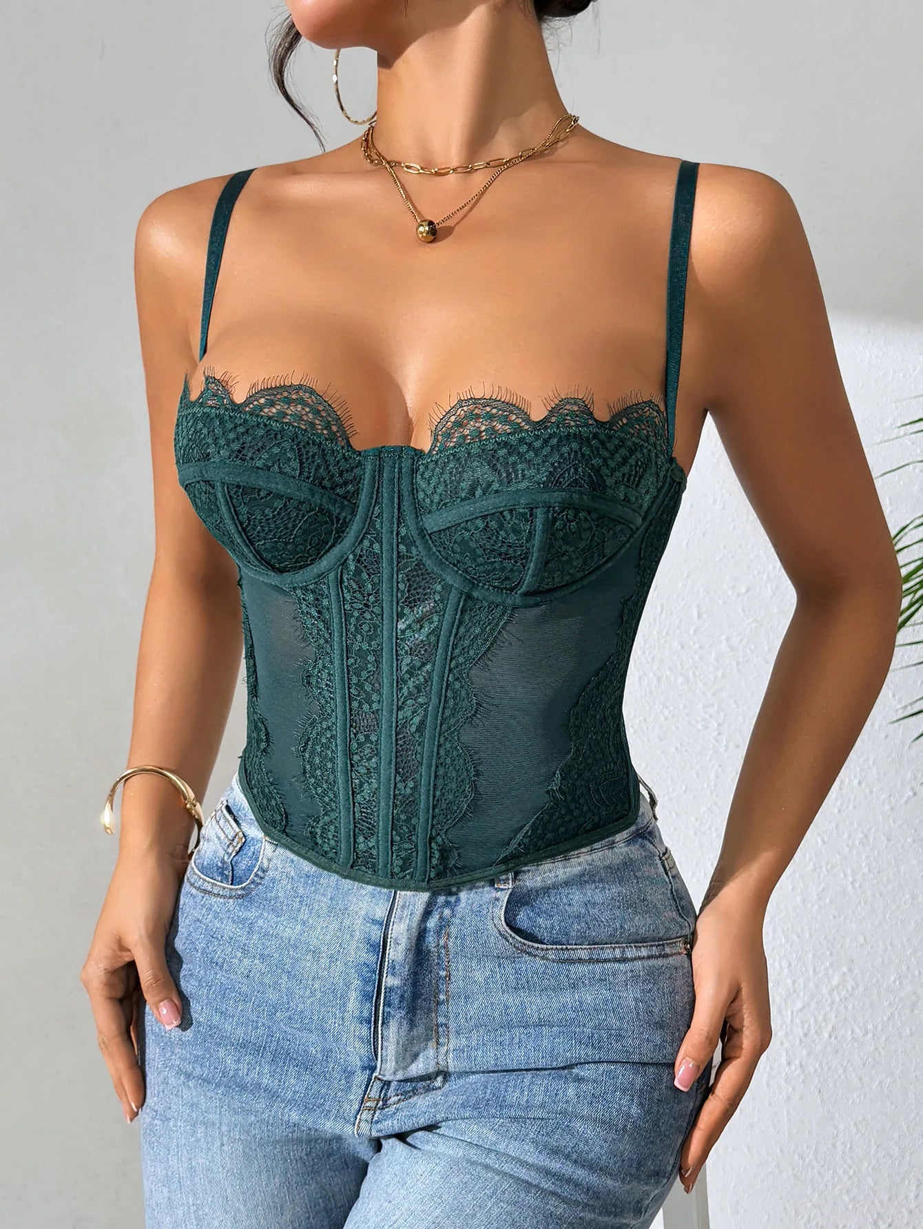Women Lace Corset Tops Sexy Sheer Mesh Spaghetti Strap Fishbone Summer Bustier Top Y2K Going Out Night Club Party Concert Tops