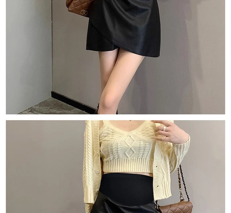 Irregular Bottoms PU Skirts for Maternity Autumn Winter Elastic Waist belly Pencil Clothes for Pregnant Women Youth Pregnancy