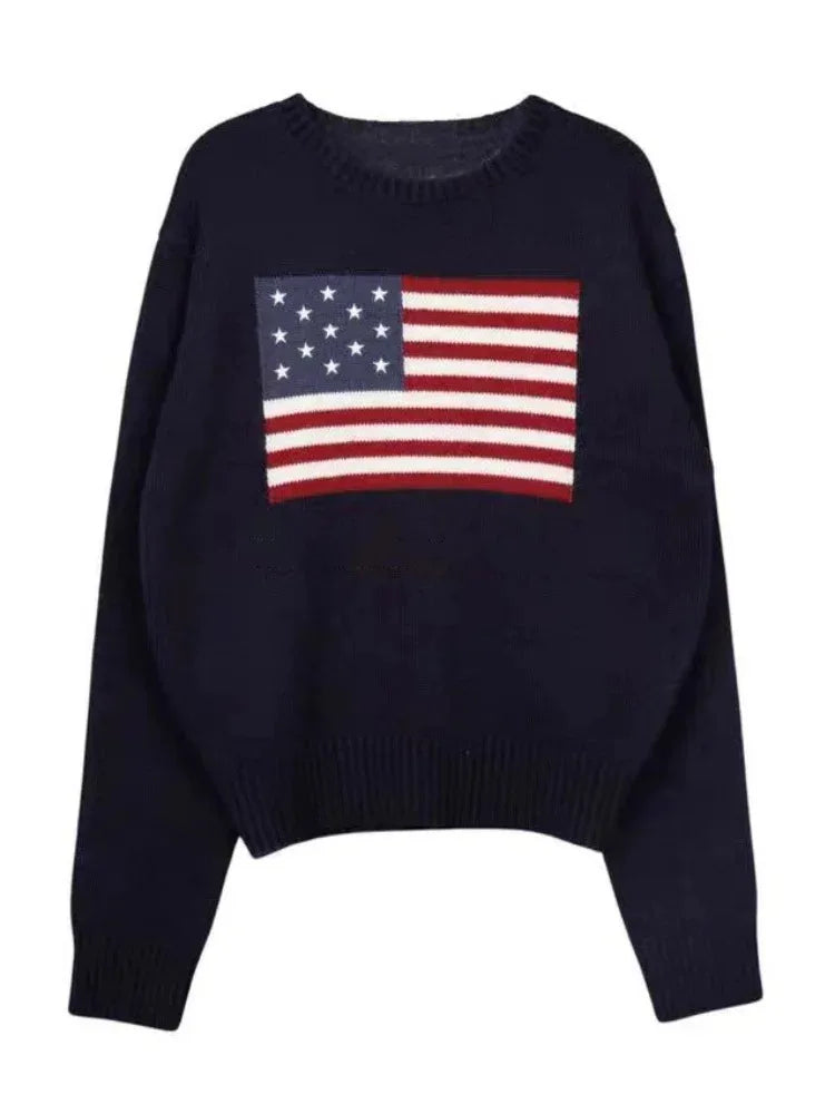American Knitwear Women's Spring Autumn European and American Casual Loose Round Neck Long Sleeve Sweater Trendy Brand Wholesale