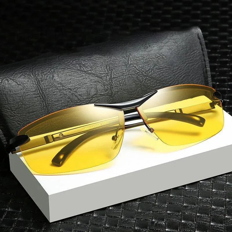 Men Sun Glasses Fishing Driving Fashion Sunglasses Anti-radiation Slim Light Changing Color Glasses Artistic Retro Metal Frame