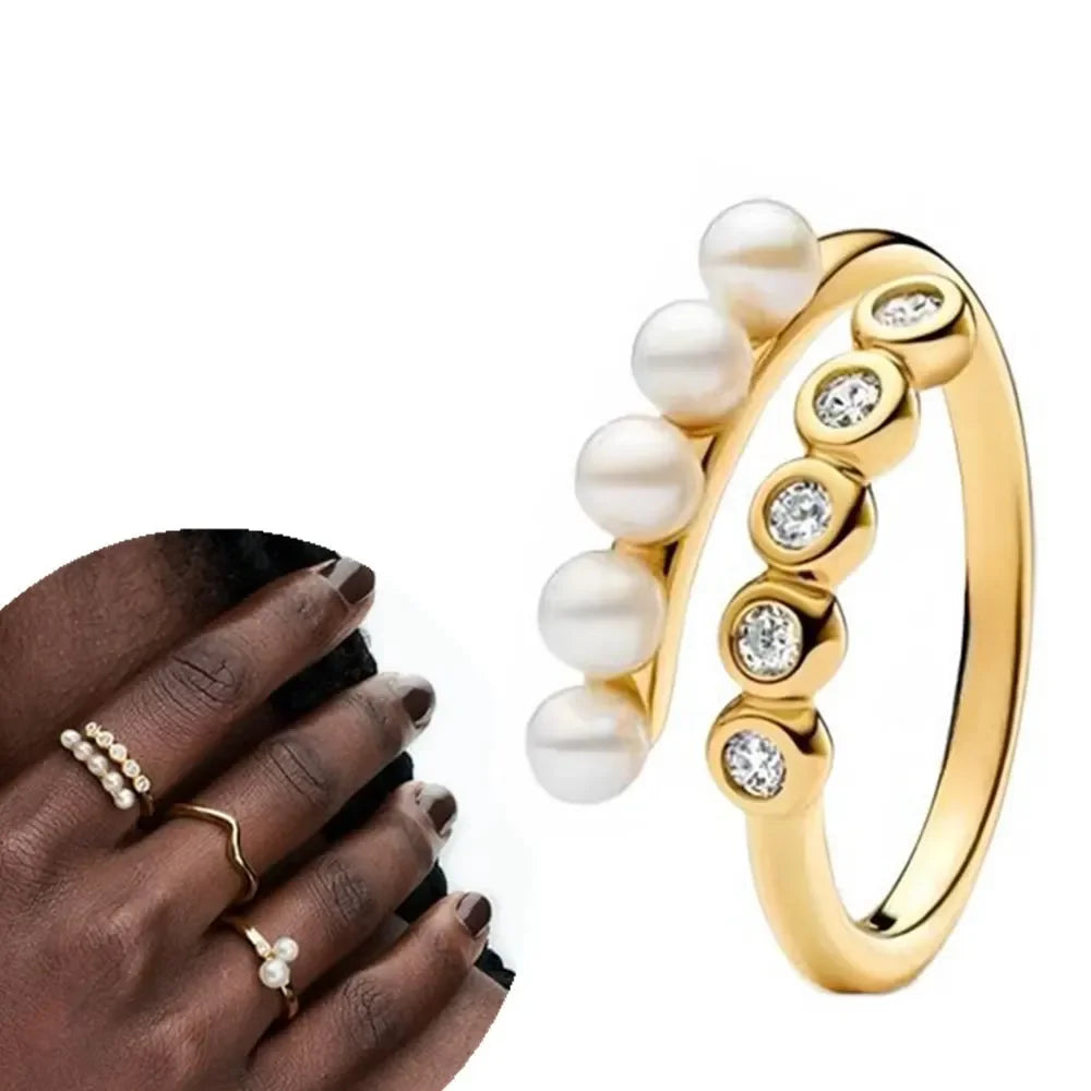 Sterling Silver 925 Gold Treated Freshwater Pearl Collection Earrings Necklace Rings for Women Fine Jewelry Gifts