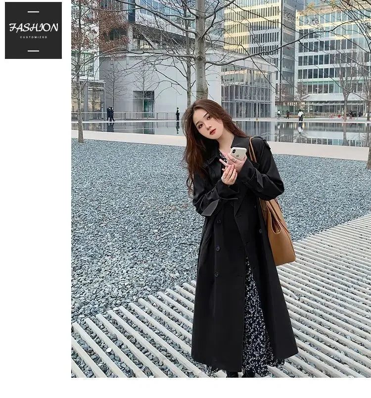 Trench Coat Women Double-Breasted Trenchcoat Lace Female Autumn Casual Coats Windbreaker Outwear Raincoat Streetwear