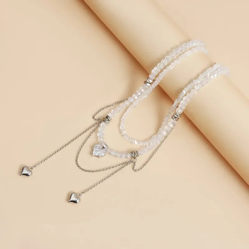 Layered Necklaces Heart Pendant Chain Jewellery Women Y2k Choker Glass Neck Collier Colar Feminino Cadenas Para Mujer for Girls