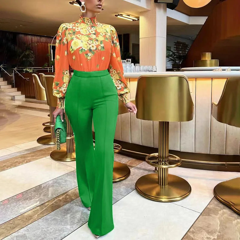 Women's Slim Bell-Bottoms Trousers Trendy Spring Autumn Pants Office Lady Solid Color Flared Trousers